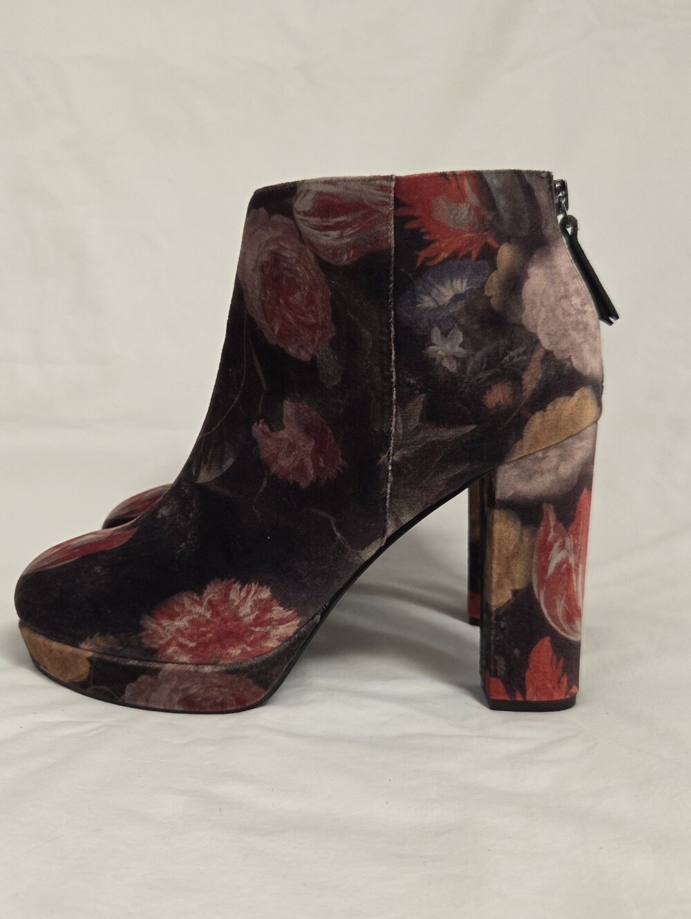 Bettye Muller Meade Velvet Floral Platform Bootie 10